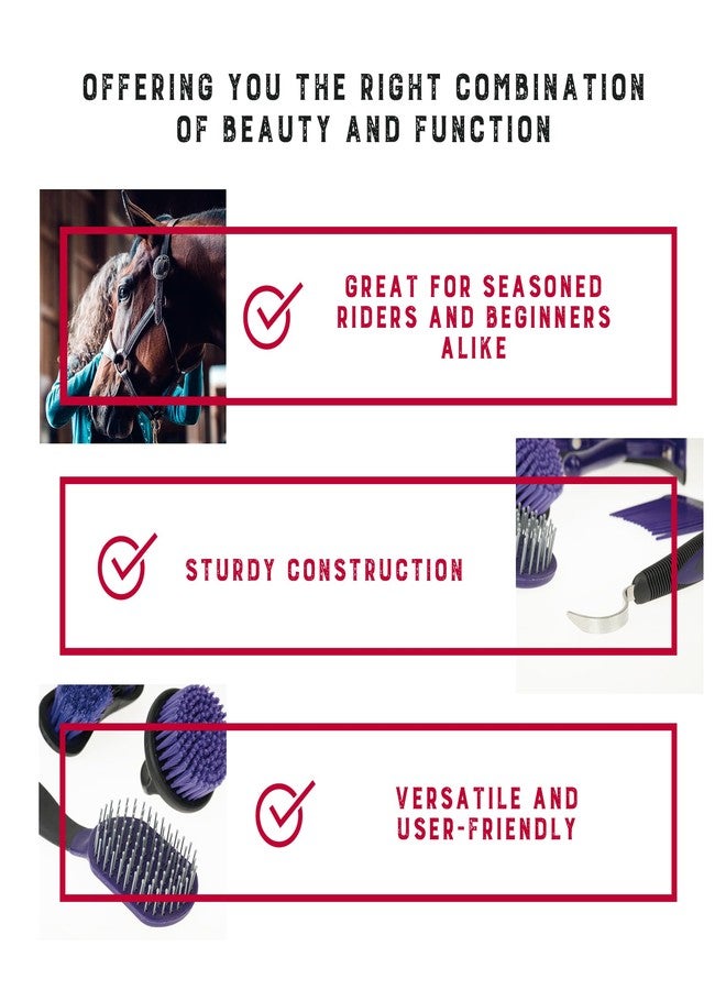 Weaver Equine 6-Piece Horse Grooming Kit, Ergonomic Gentle Horse Care Kit, Equestrian Supplies for Bathing Support, Detangling, and More, Purple/Black - Image 4